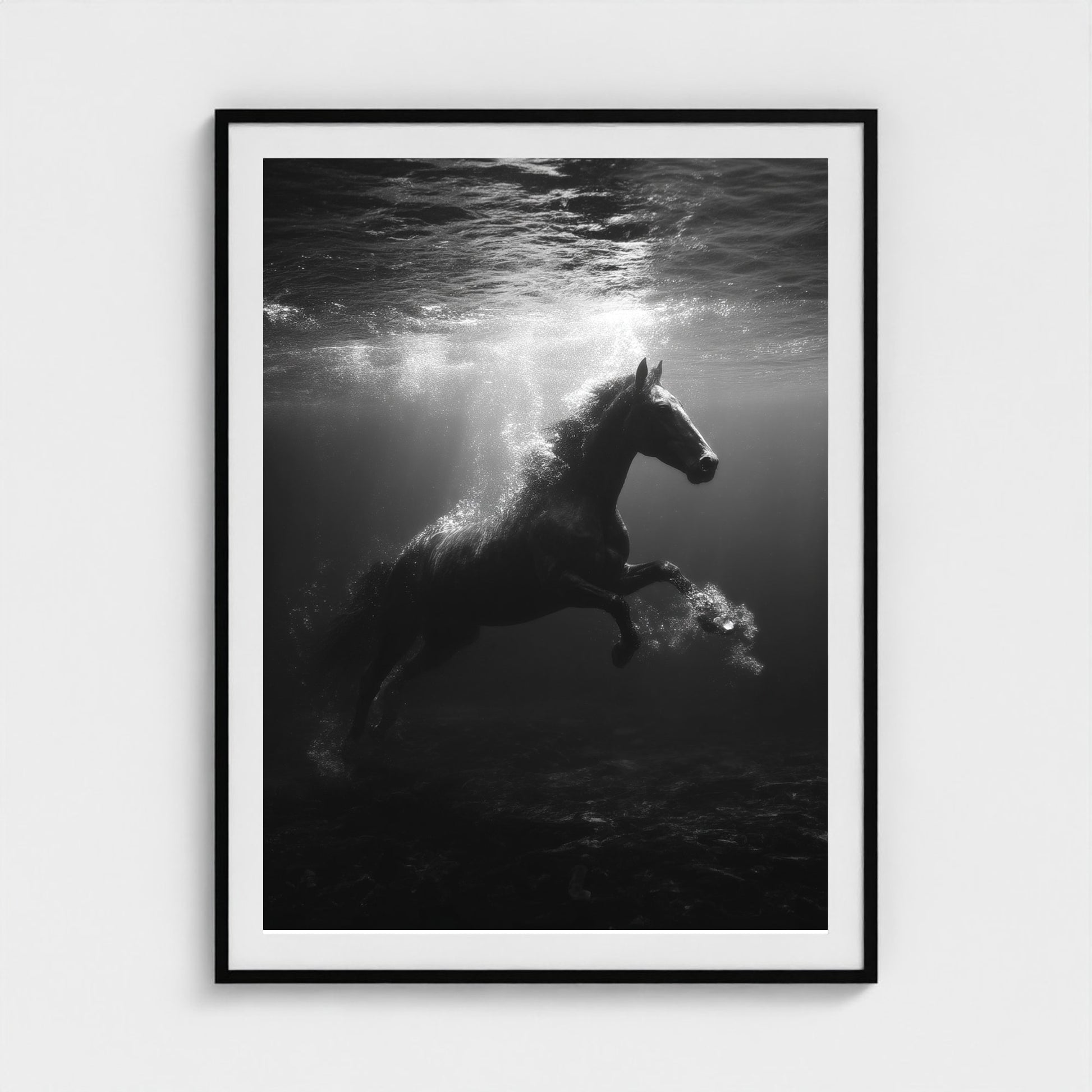 surreal-underwater-scene-of-horse-suspended-mid 36x48-black frame frame