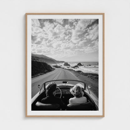 candid-couple-driving-vintage-convertible-along 36x48-natural frame frame