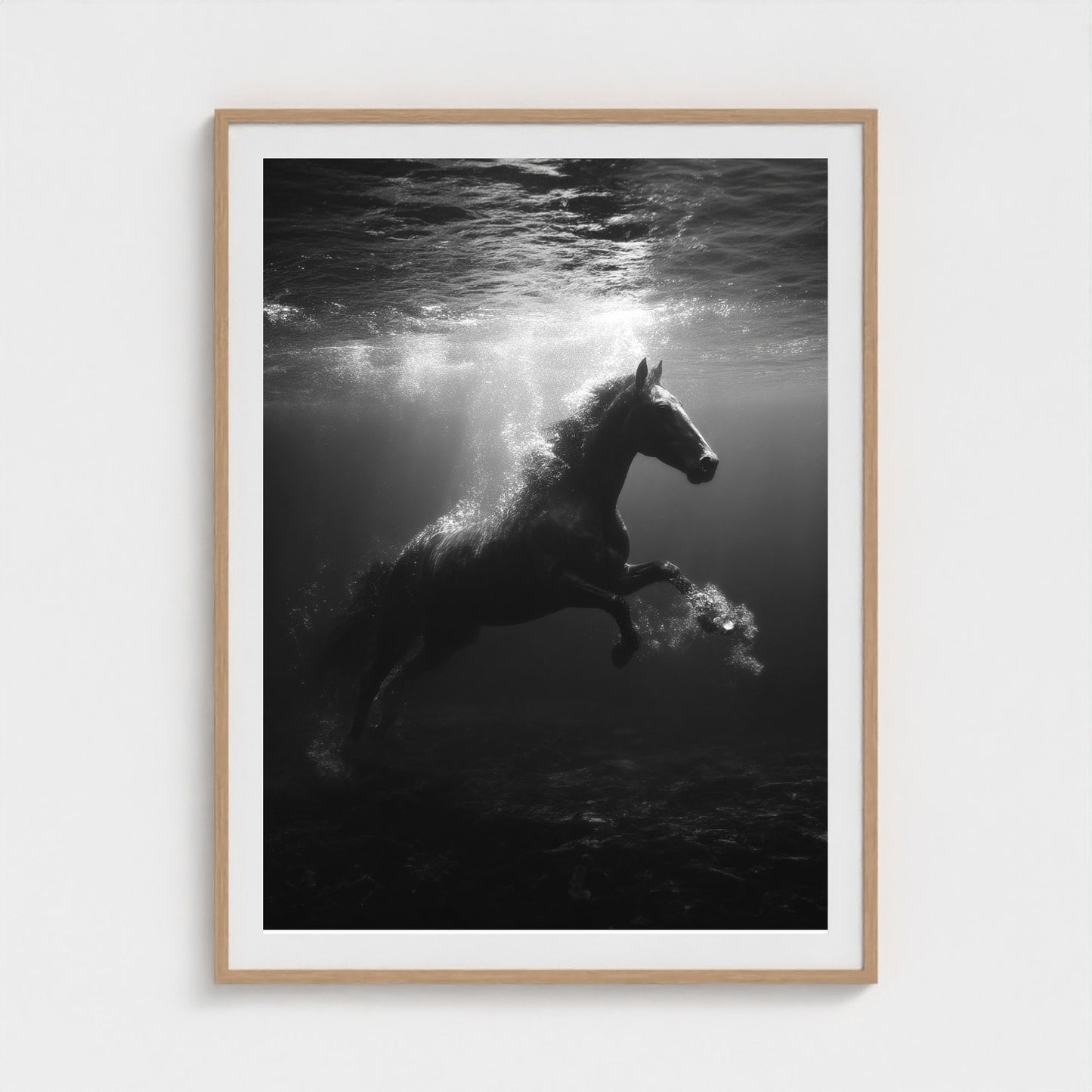 surreal-underwater-scene-of-horse-suspended-mid 36x48-natural frame frame
