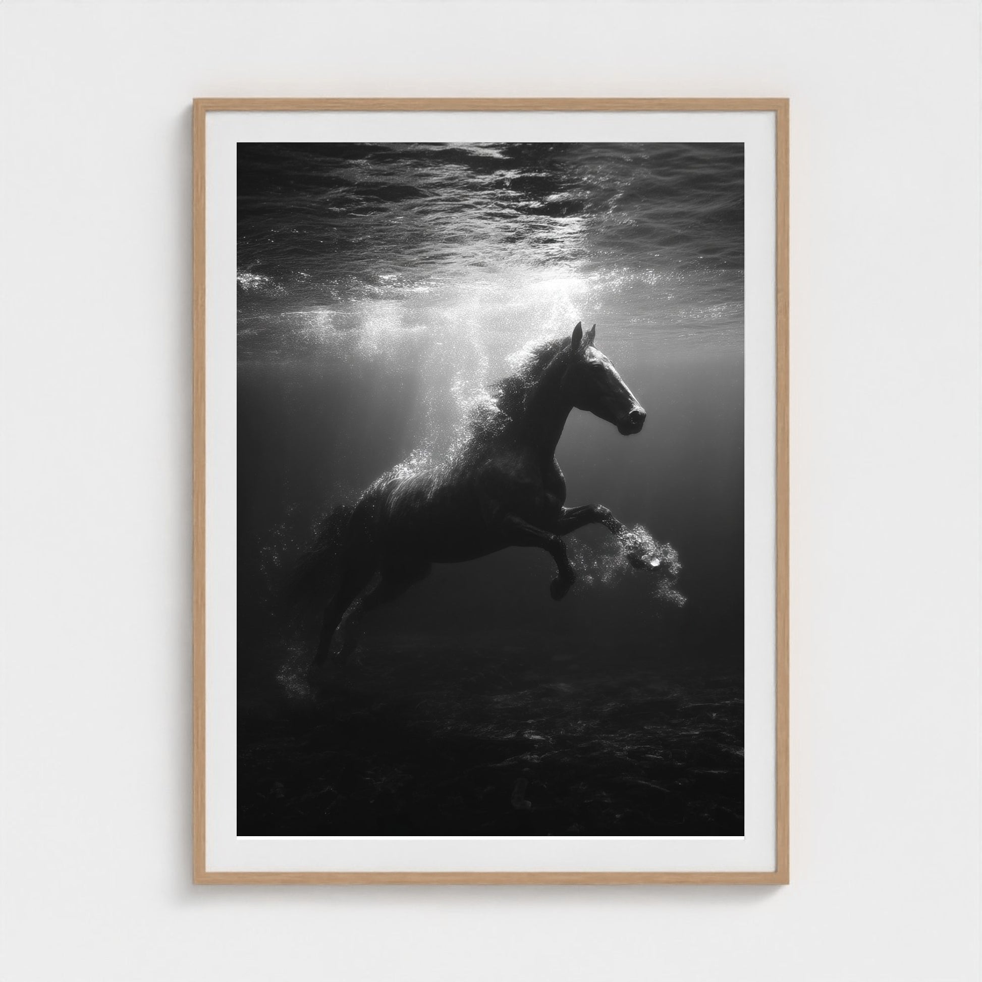 surreal-underwater-scene-of-horse-suspended-mid 36x48-natural frame frame