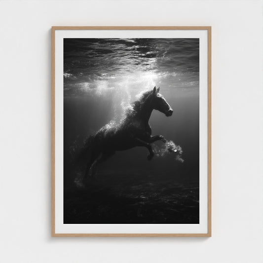surreal-underwater-scene-of-horse-suspended-mid 36x48-natural frame frame