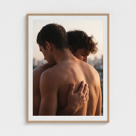 2026 03 12 19 42 00 Back Embrace Sunset 36x48-natural frame — Fire Island Modern