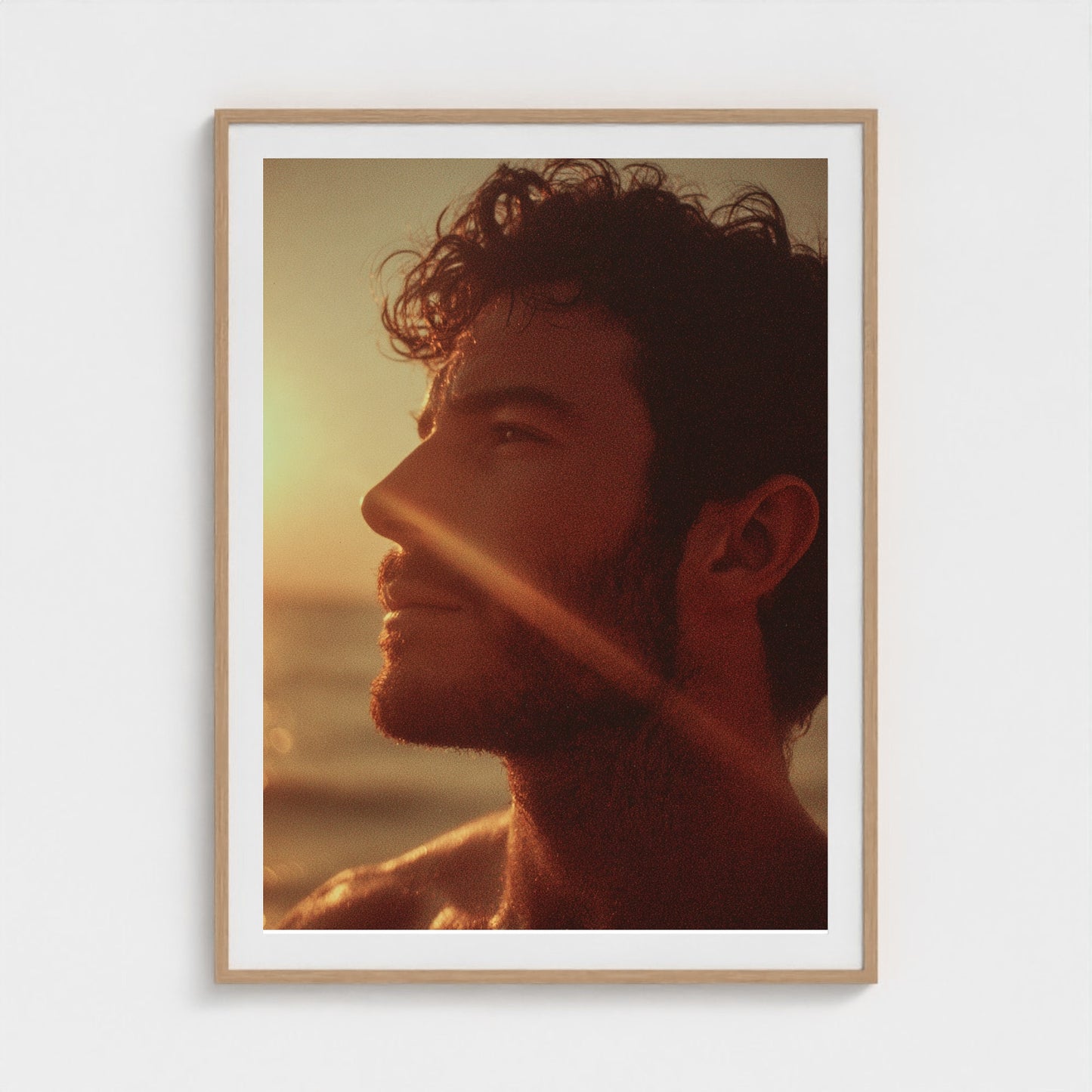 portrait-of-man-gazing-out-at-ocean-polaroid-sty 36x48-natural frame frame