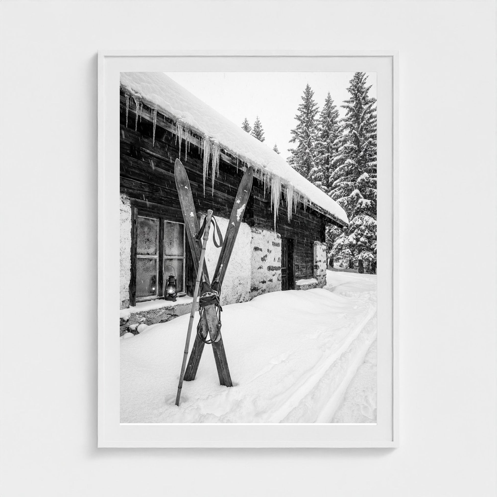 bw-gone-skiing 36x48-white frame frame