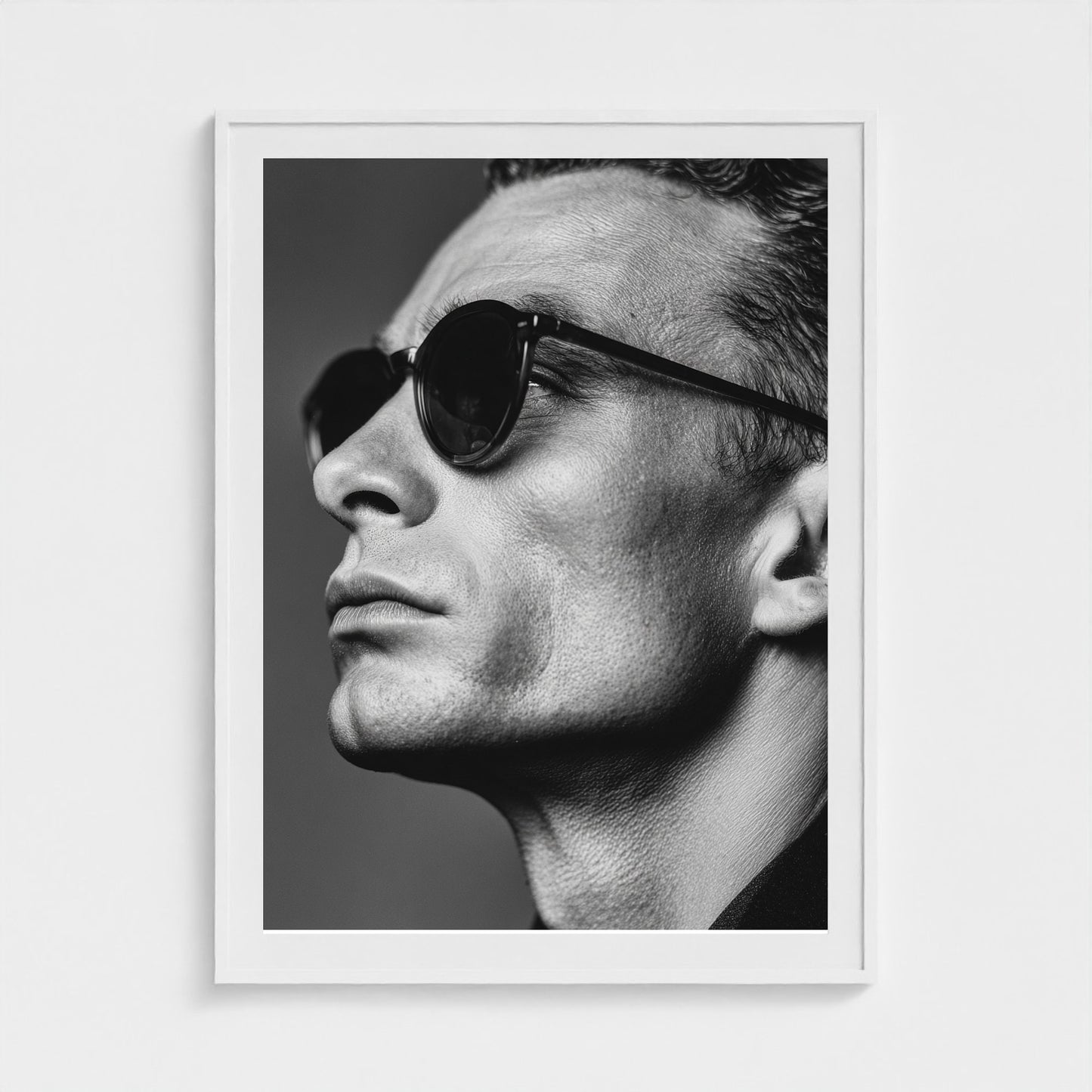 black-and-white-portrait-of-a-cool-guy-in-sungla 36x48-white frame frame