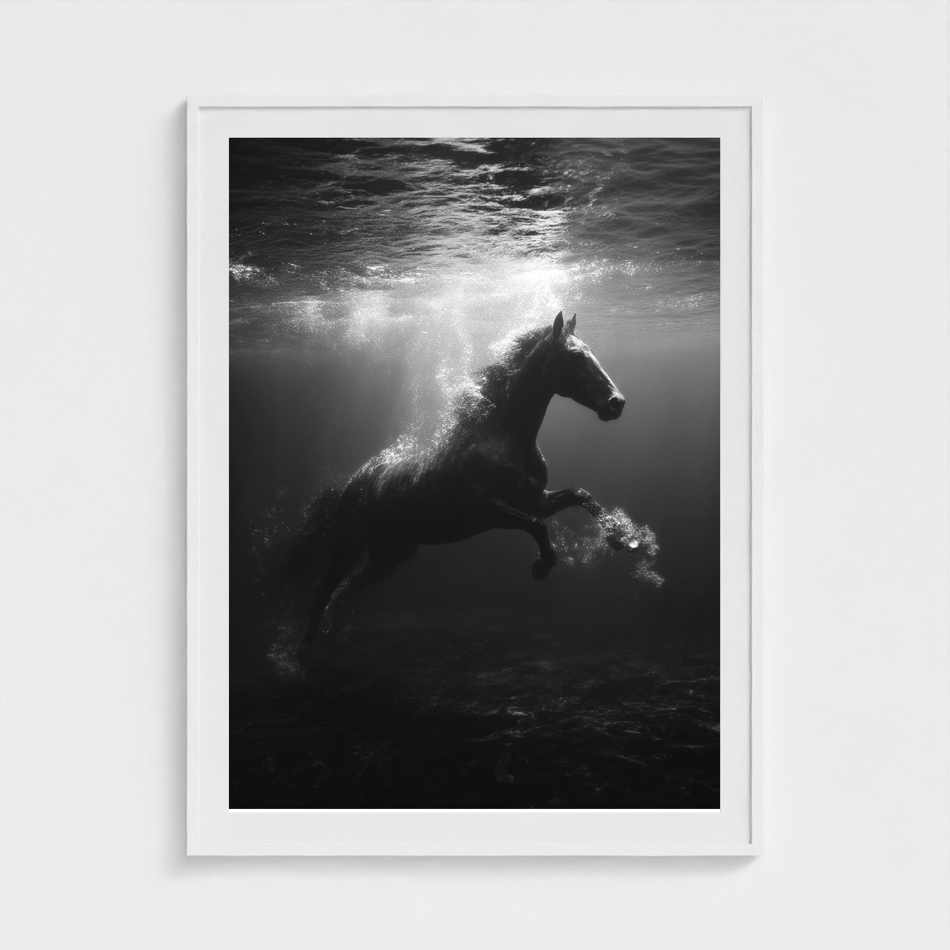 surreal-underwater-scene-of-horse-suspended-mid 36x48-white frame frame