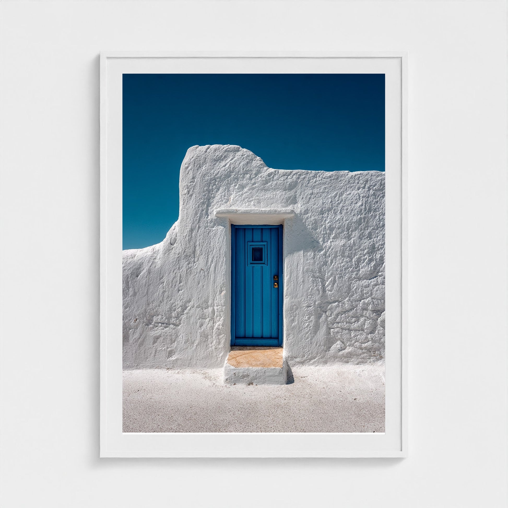 single-cycladic-blue-door-set-in-smooth-white-pl 36x48-white frame frame