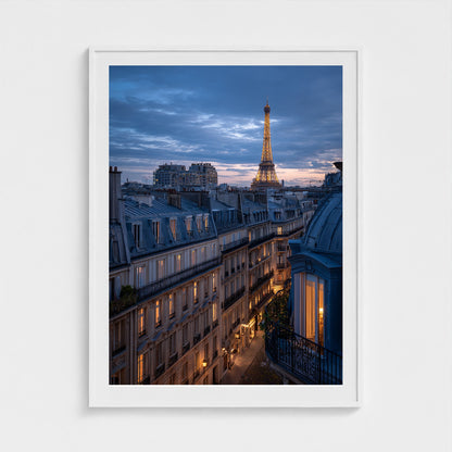 parisian-zinc-rooftops-at-blue-hour-distant-towe 36x48-white frame frame