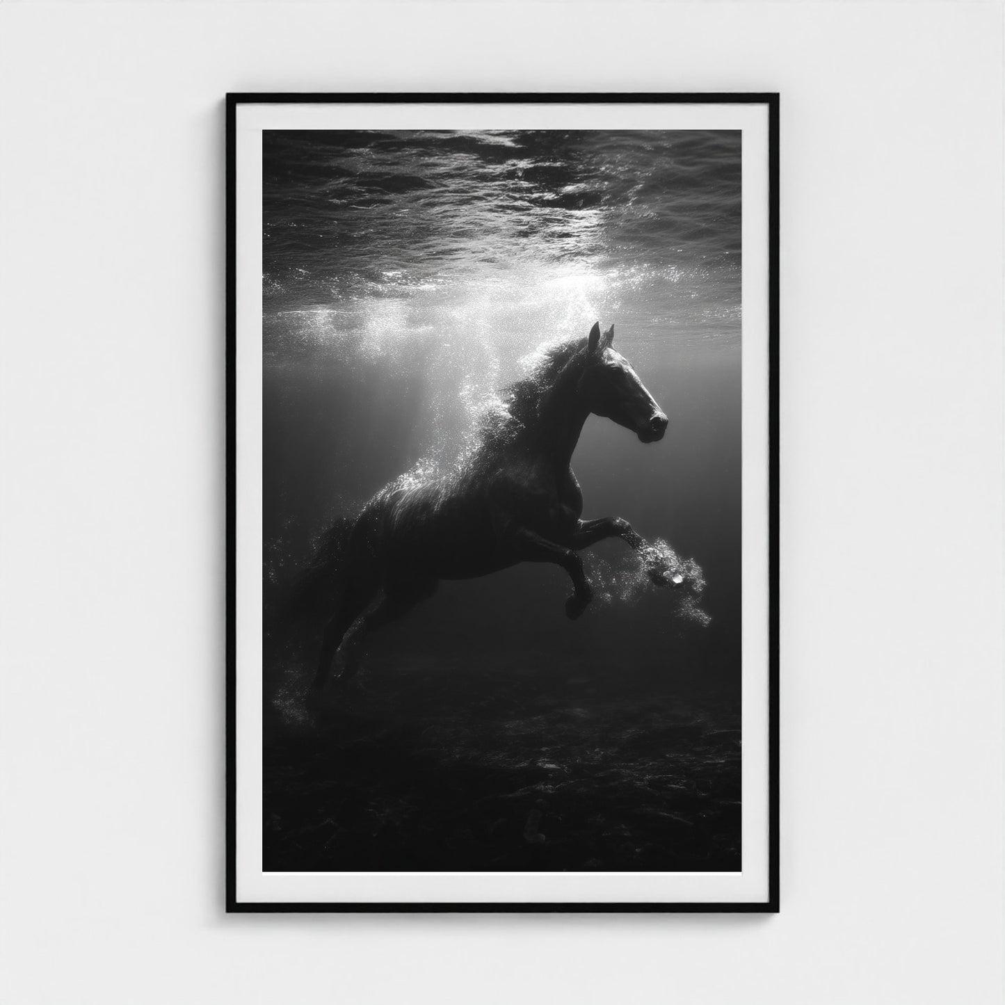 surreal-underwater-scene-of-horse-suspended-mid 40x60-black frame frame