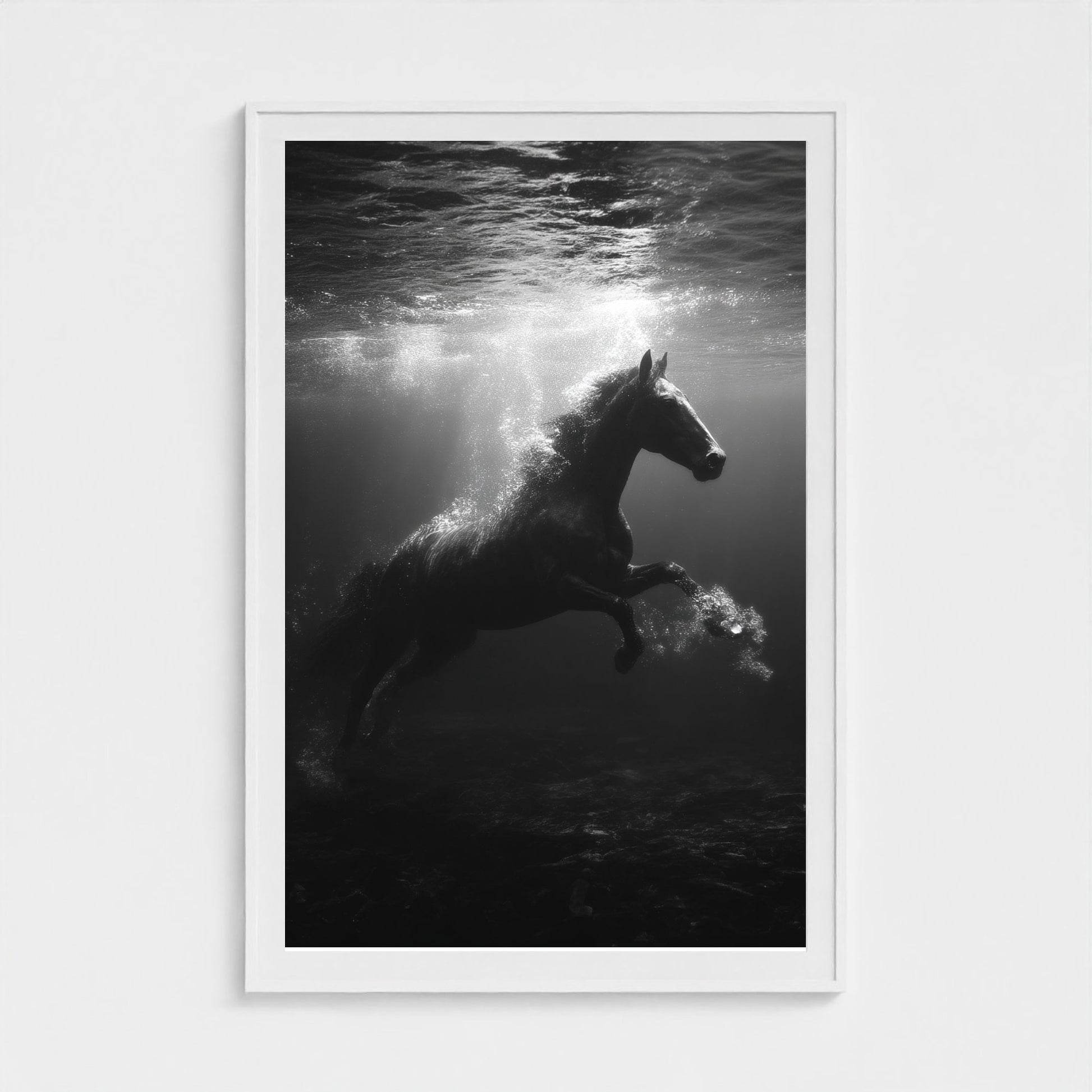 surreal-underwater-scene-of-horse-suspended-mid 40x60-white frame frame