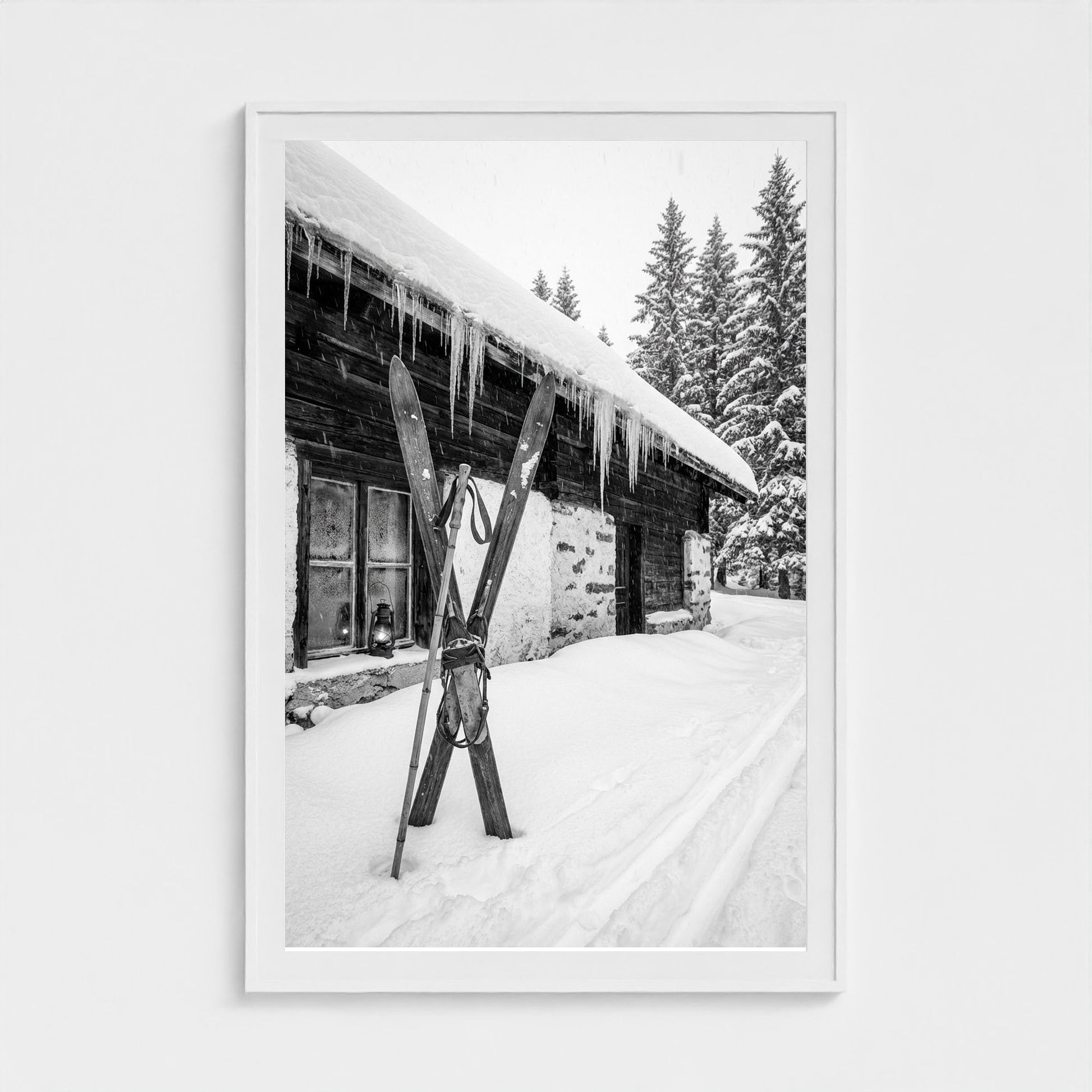 bw-gone-skiing 40x60-white frame frame