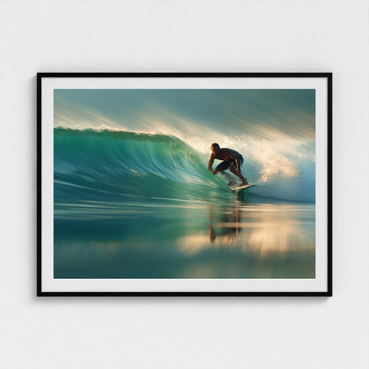 surfer-riding-clean-glassy-wave-blurred-motion-p 48x36-black frame frame