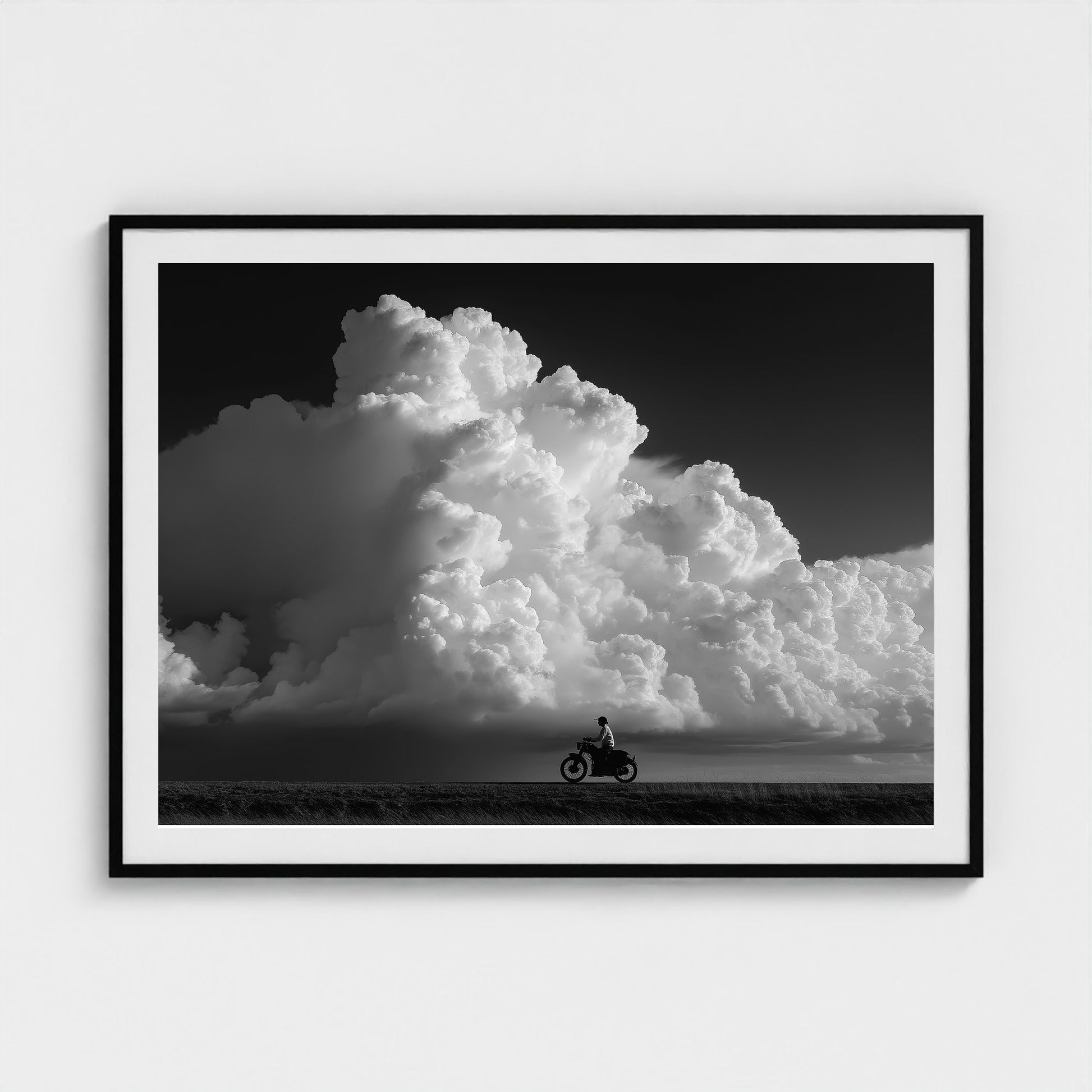 monochrome-thunderhead-build-up-distant-rider-bene-0d9ea2aa- 48x36-black frame frame