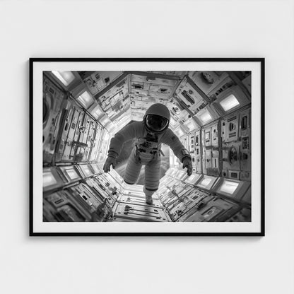 astronaut-floating-into-airlock-kubrick-one-poin 48x36-black frame frame