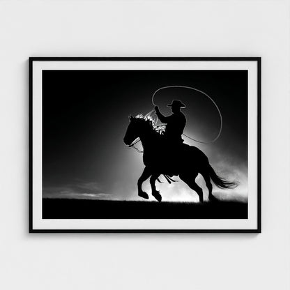 black-and-white-minimalist-realistic-cowboy-lass 48x36-black frame frame