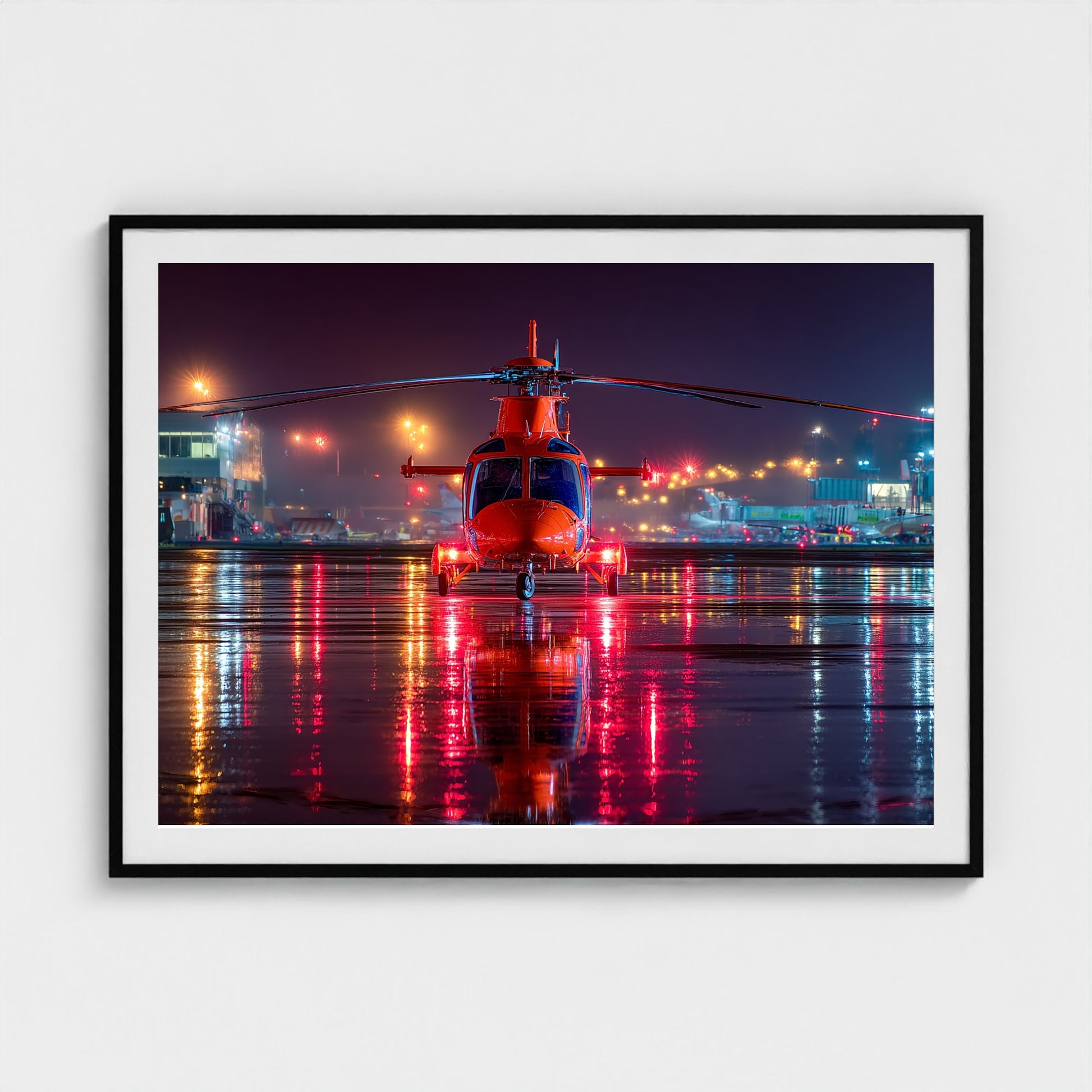 night-apron-with-reflections-wet-runway-reflecti 48x36-black frame frame