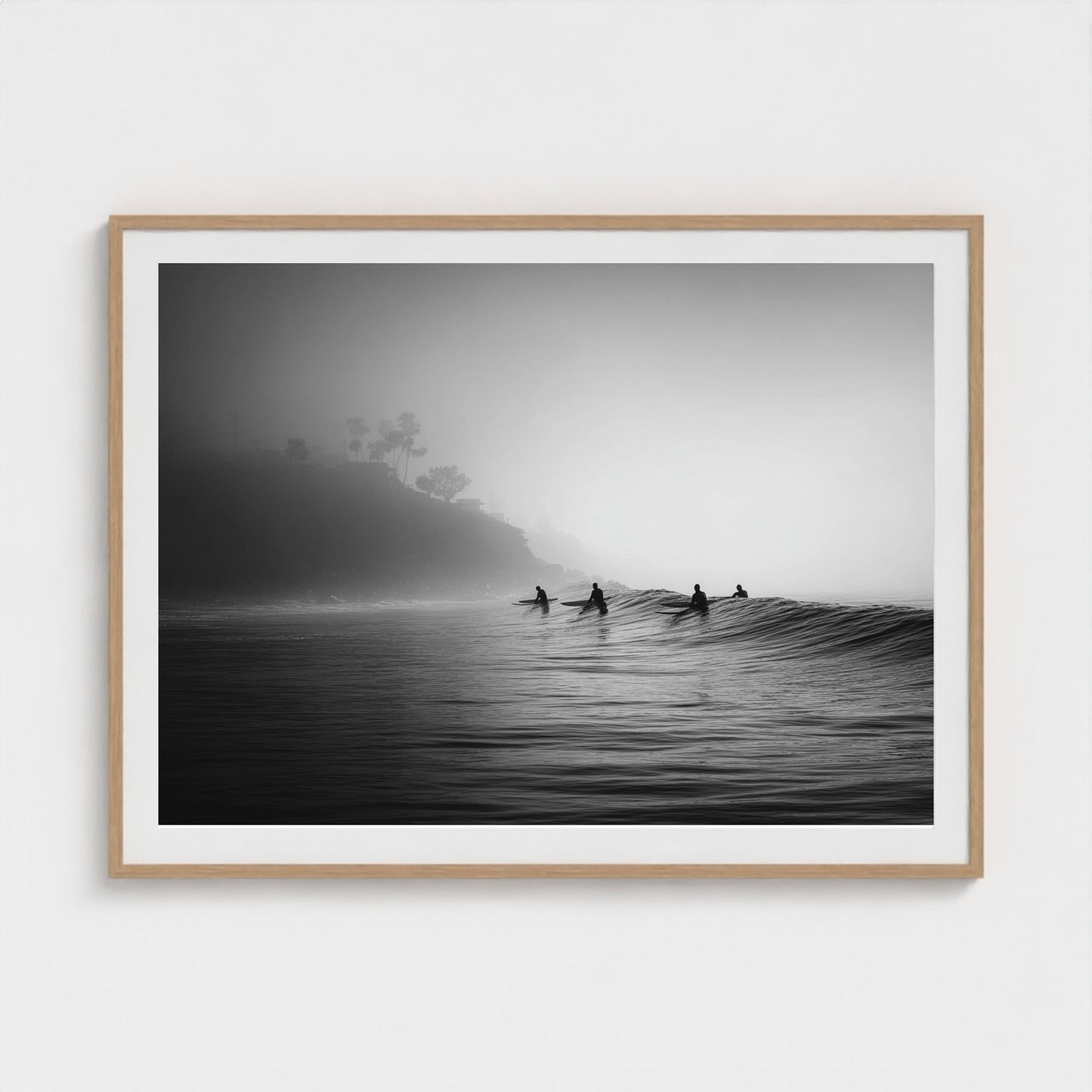 quiet-early-morning-surf-lineup-fog-rolling-acro 48x36-natural frame frame