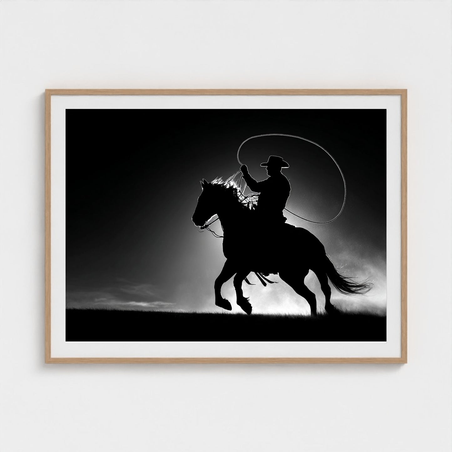 black-and-white-minimalist-realistic-cowboy-lass 48x36-natural frame frame