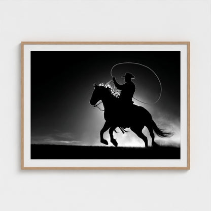 black-and-white-minimalist-realistic-cowboy-lass 48x36-natural frame frame