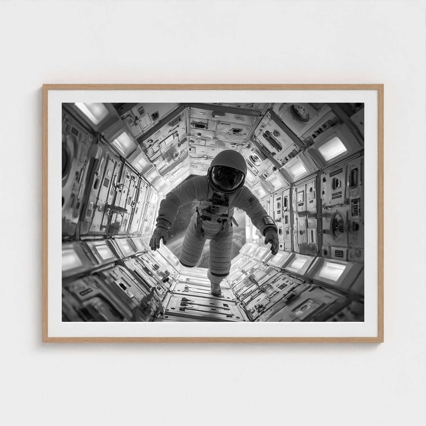 astronaut-floating-into-airlock-kubrick-one-poin 48x36-natural frame frame