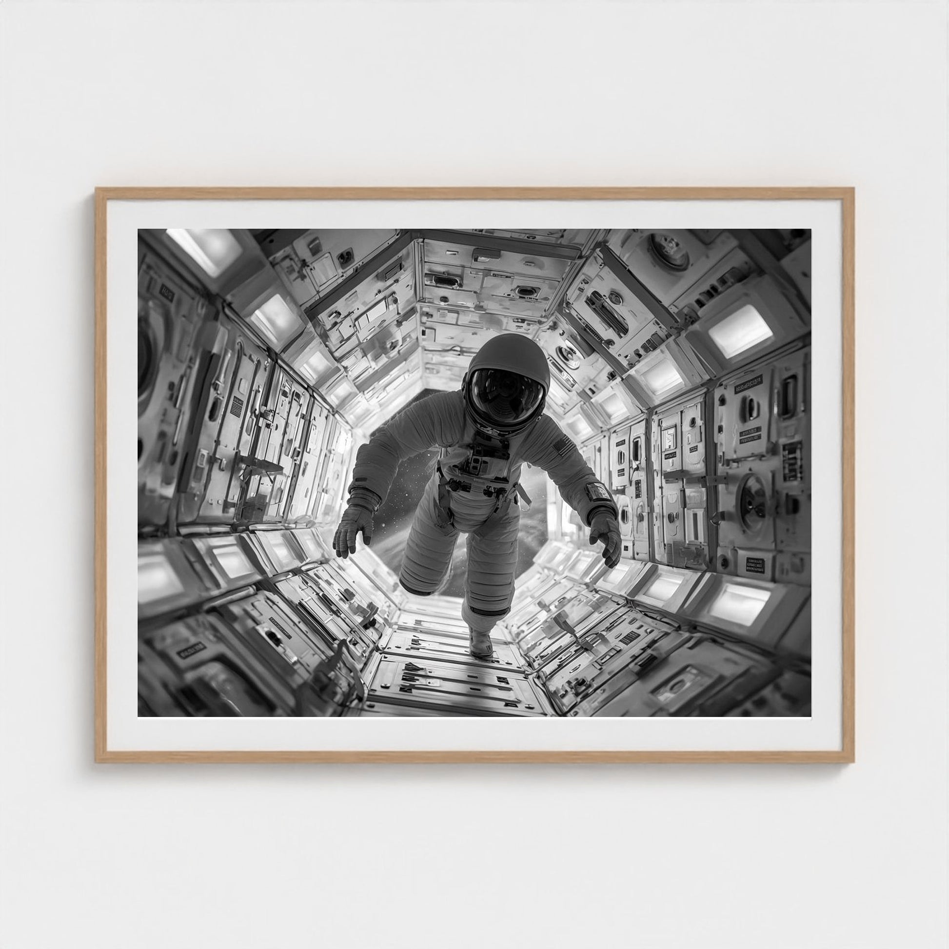 astronaut-floating-into-airlock-kubrick-one-poin 48x36-natural frame frame