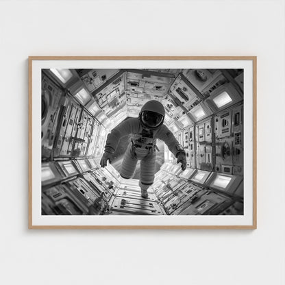 astronaut-floating-into-airlock-kubrick-one-poin 48x36-natural frame frame