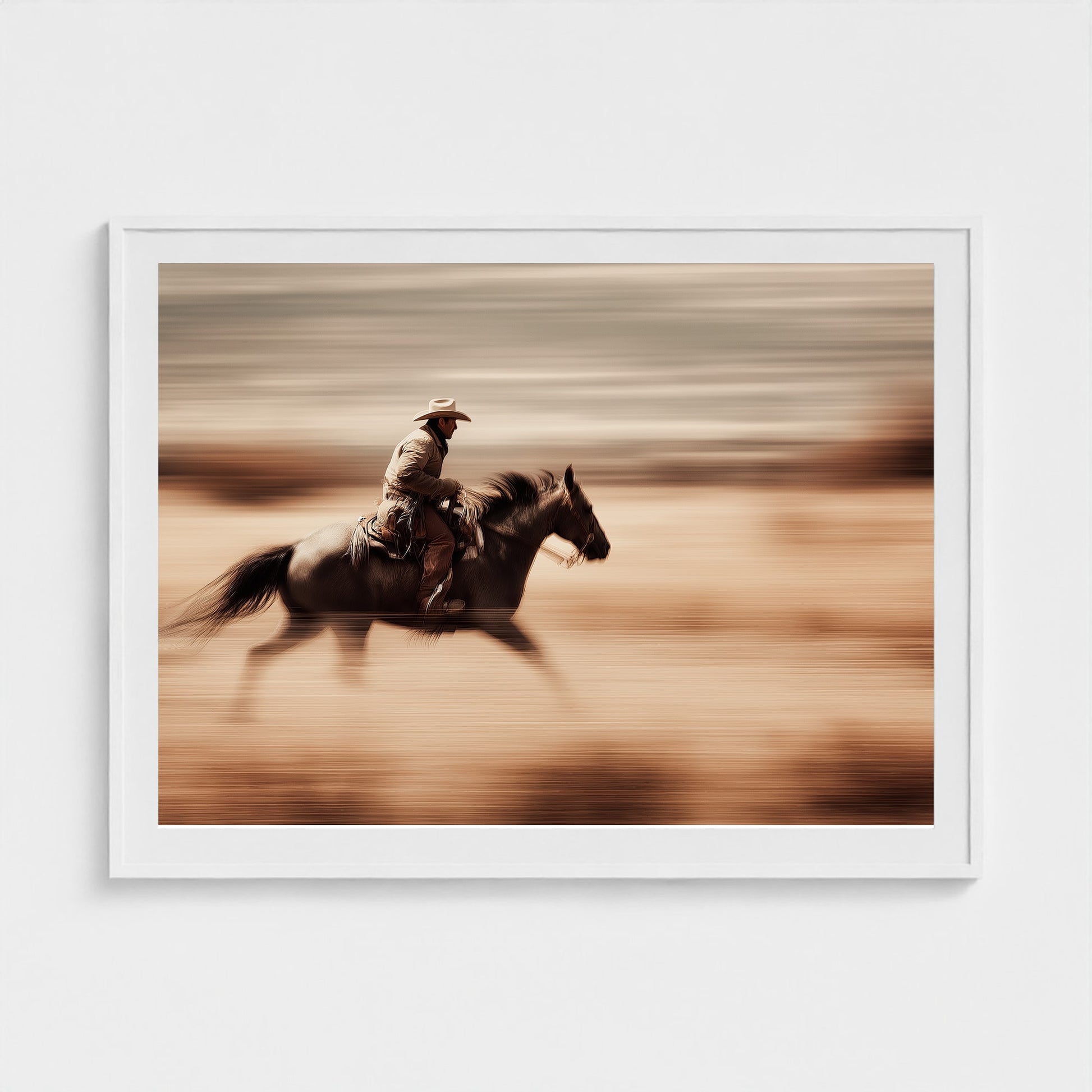 horse-galloping-with-cowboy-in-motion-blur-dramati-a6b5d3dc- 48x36-white frame frame