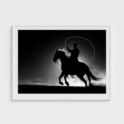 black-and-white-minimalist-realistic-cowboy-lass 48x36-white frame frame