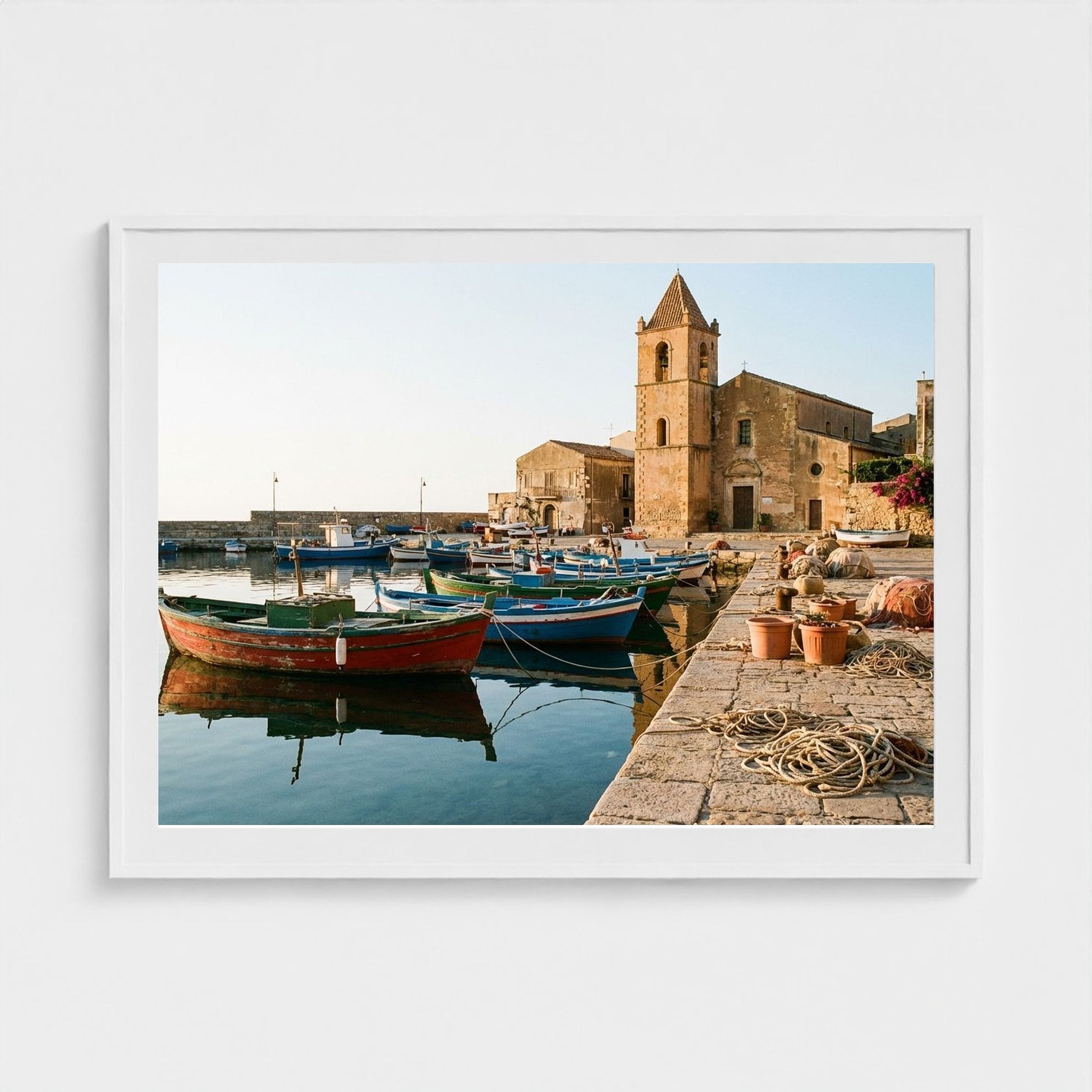 fishing-boats 48x36-white frame frame