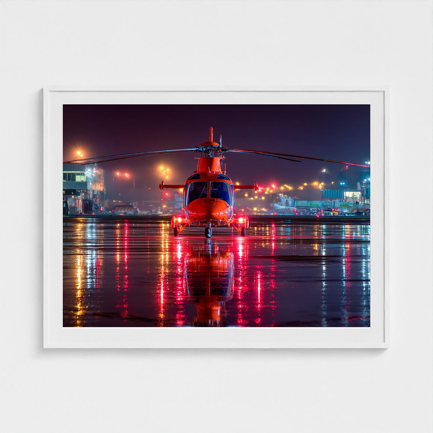 night-apron-with-reflections-wet-runway-reflecti 48x36-white frame frame