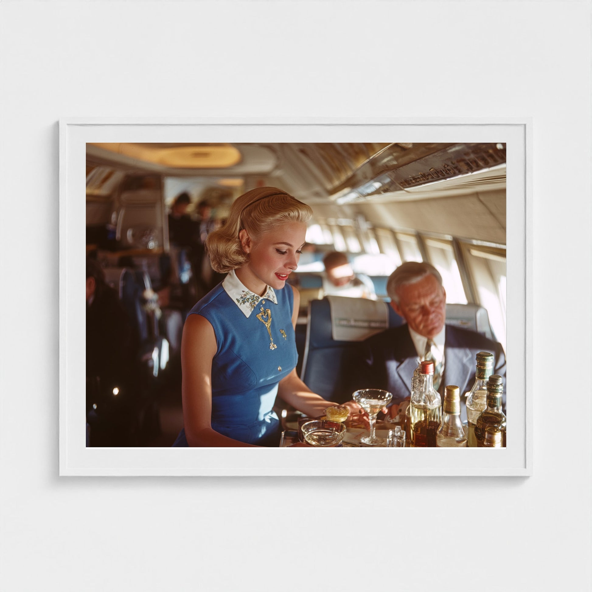 inside-pan-am-cabin-1958-glamorous-stewardess-se 48x36-white frame frame