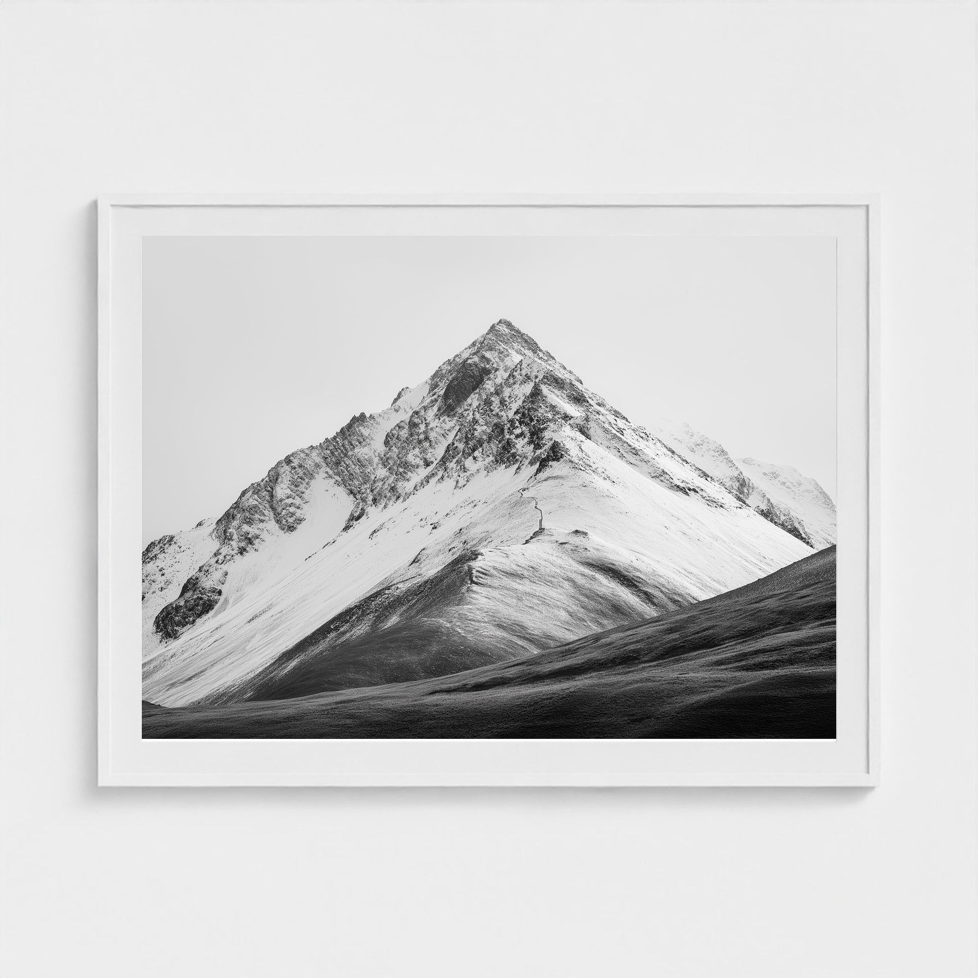 distant-mountain-ridge-under-blazing-white-sky-min-ff348271- 48x36-white frame frame