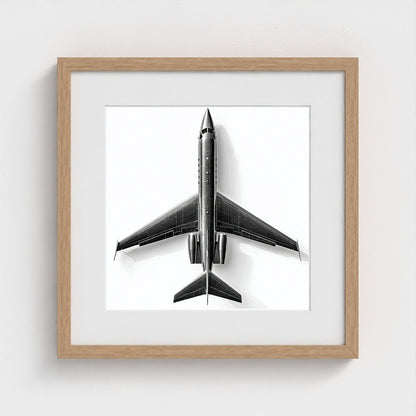 Top-Down Private Jet Art Print — Modern Black & White Framed Aviation Photography