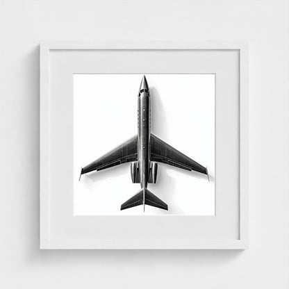Top-Down Private Jet Art Print — Modern Black & White Framed Aviation Photography