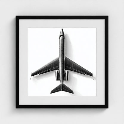 Top-Down Private Jet Art Print — Modern Black & White Framed Aviation Photography