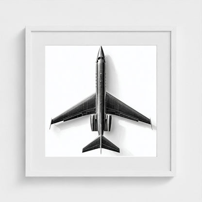 Top-Down Private Jet Art Print — Modern Black & White Framed Aviation Photography