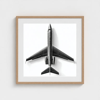 Top-Down Private Jet Art Print — Modern Black & White Framed Aviation Photography