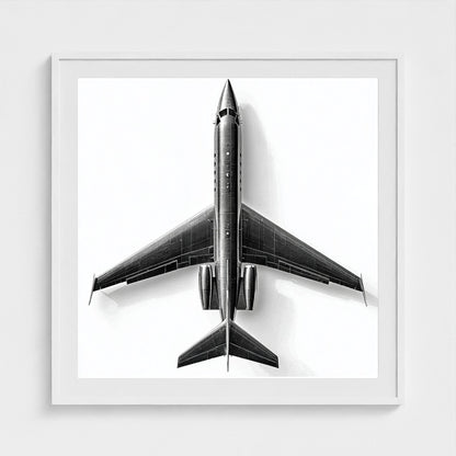 Top-Down Private Jet Art Print — Modern Black & White Framed Aviation Photography