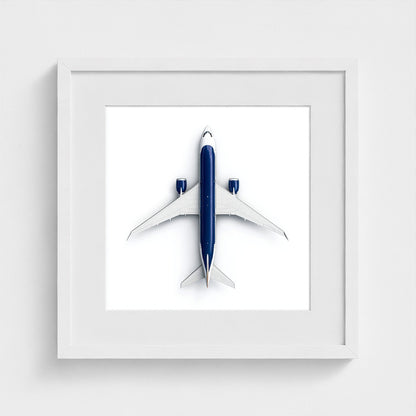 Minimalist Airplane Photography Print — Symmetrical Top-Down Aviation Art on Archival Paper, Framed Option (White/Black/Oak)