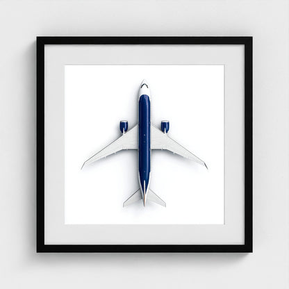 Minimalist Airplane Photography Print — Symmetrical Top-Down Aviation Art on Archival Paper, Framed Option (White/Black/Oak)