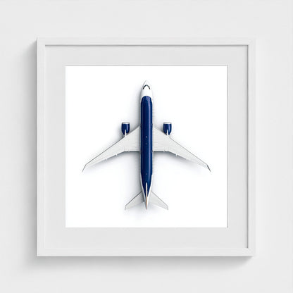Minimalist Airplane Photography Print — Symmetrical Top-Down Aviation Art on Archival Paper, Framed Option (White/Black/Oak)