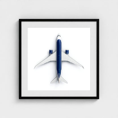 Minimalist Airplane Photography Print — Symmetrical Top-Down Aviation Art on Archival Paper, Framed Option (White/Black/Oak)