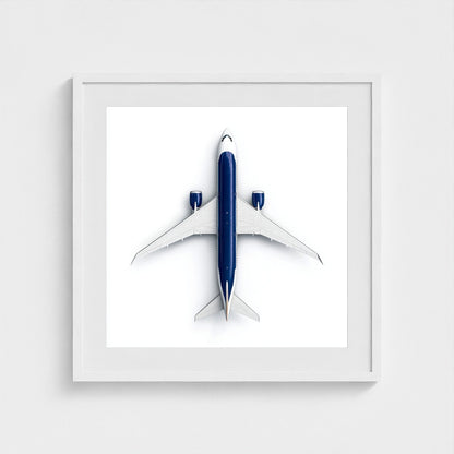Minimalist Airplane Photography Print — Symmetrical Top-Down Aviation Art on Archival Paper, Framed Option (White/Black/Oak)