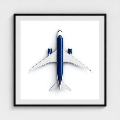 Minimalist Airplane Photography Print — Symmetrical Top-Down Aviation Art on Archival Paper, Framed Option (White/Black/Oak)