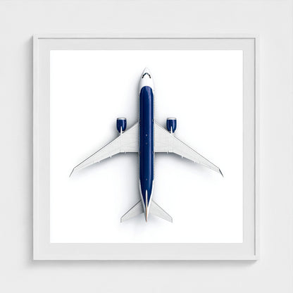 Minimalist Airplane Photography Print — Symmetrical Top-Down Aviation Art on Archival Paper, Framed Option (White/Black/Oak)