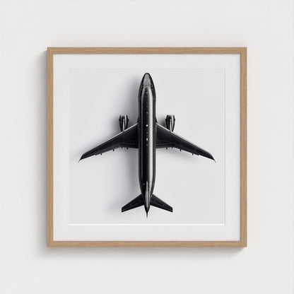 Minimalist Black & White Airplane Print — Overhead Modern Aviation Art, Framed Square Archival Photo