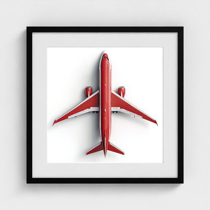 Modern Red & White Airplane Photography Print — Minimalist Overhead Aviation Art on Archival Matte Paper