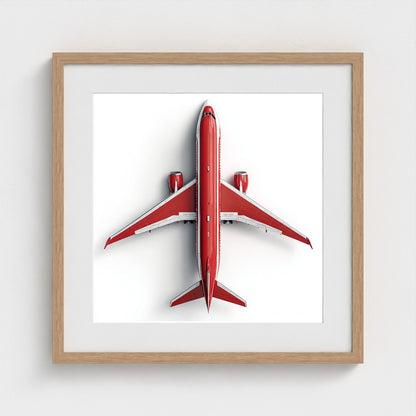Modern Red & White Airplane Photography Print — Minimalist Overhead Aviation Art on Archival Matte Paper