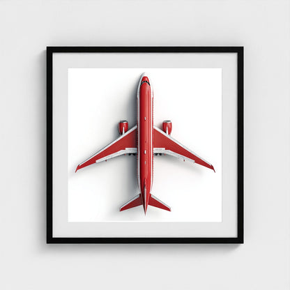 Modern Red & White Airplane Photography Print — Minimalist Overhead Aviation Art on Archival Matte Paper