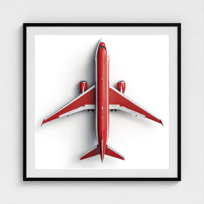 Modern Red & White Airplane Photography Print — Minimalist Overhead Aviation Art on Archival Matte Paper